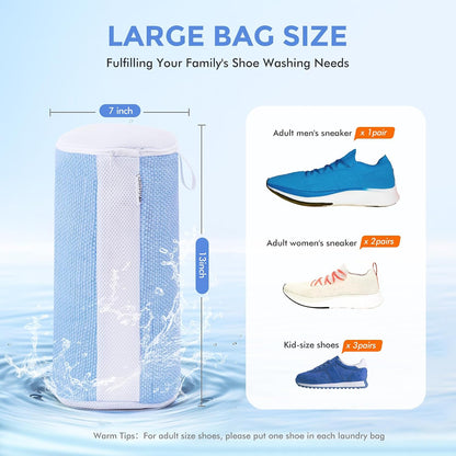 2-Pack Shoe Washing Machine Bags for Sneakers & Delicate Shoes, White | 3X Fade-resistant Fabric and 20,000+ Dense Fibers Lift Dirt, Protect Shoes and Reduce Scrubbing, Washer / Dryer Safe