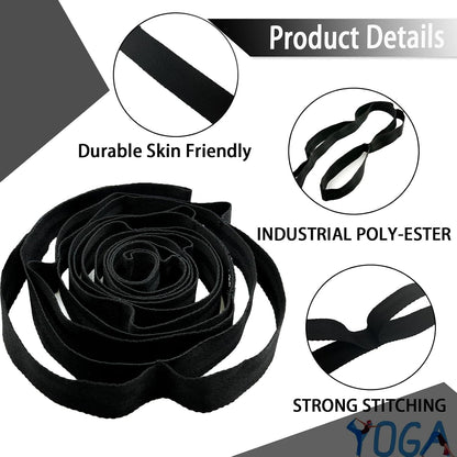 Stretching Strap Yoga Strap with Loops for Physical Therapy, Non-Elastic | 10 Loops, 75 inches length, Multi-Color Selection for Yoga Strap for Stretching, Pilates, Dance and Gymnastics