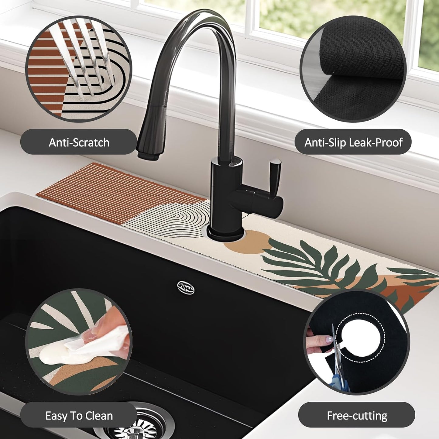 24" X 5.5" Kitchen Sink Splash Guard Faucet Mat Mandala Super Absorbent Fast Drying Faucet Guard & Draining Mat Sink Splash Guard Behind Faucet for Kitchen, Bathroom