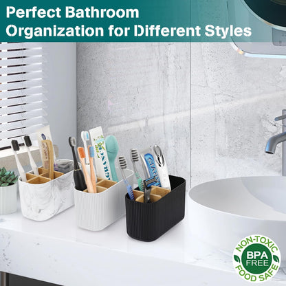 GFWARE Toothbrush Holders for Bathrooms - Bamboo Divider Toothbrush and Toothpaste Holder with Drainage, Kids Electric Toothbrush Organizer for Bathroom Countertop, White Tooth Brush Holder | 5 Slots Toothbrush and Toothpaste Holder with Bamboo Divider,