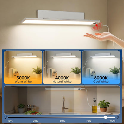 HEYAN 16inch Under Cabinet Lighting, Wall-Mounted Study Lights | 3 Color Temps&Dimmable Hand Sweep Sensor, 90° Rotatable ,Non-Rechargeable, Magnetic Under Closet Lights for Reading,Work
