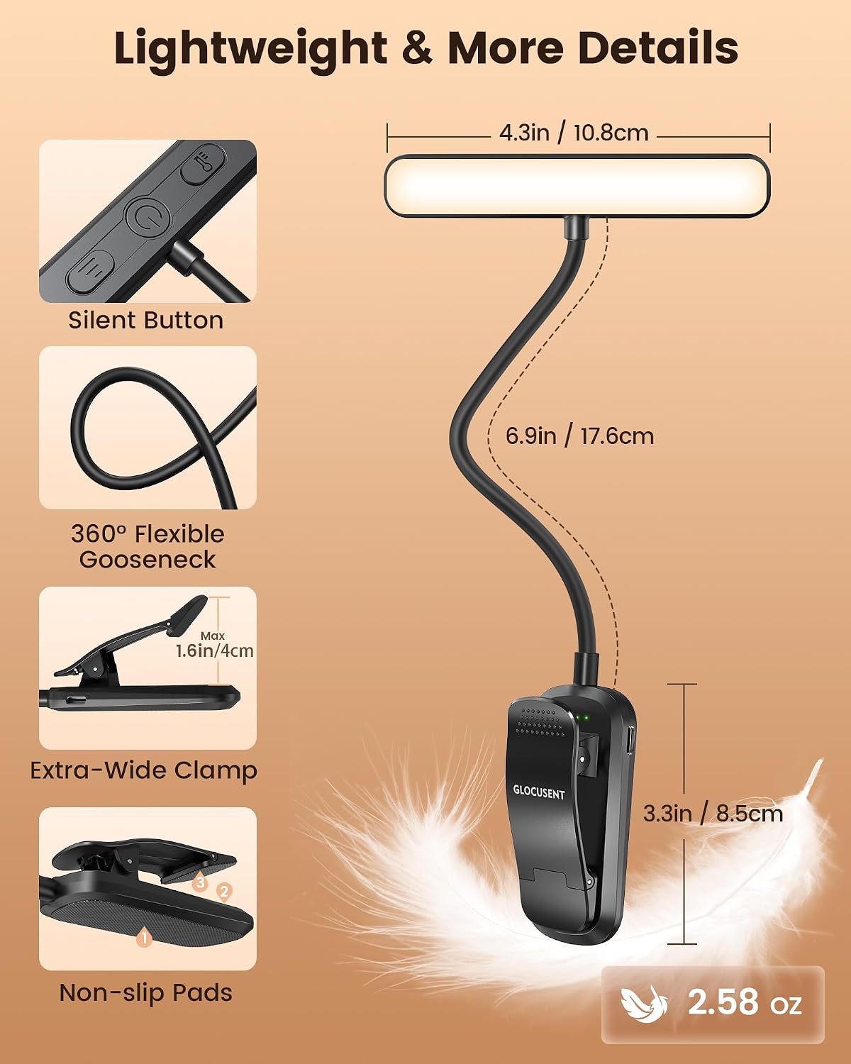 Glocusent 26 LED Reading Lights for Books in Bed, Ideal Gifts for Reader