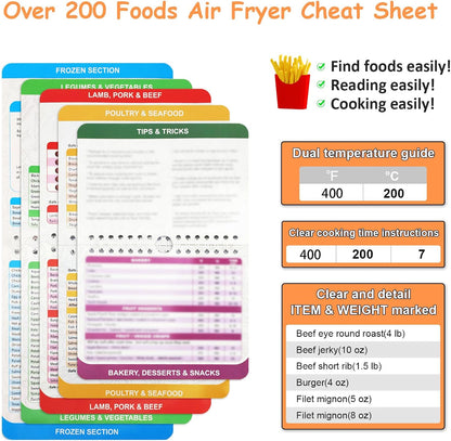 2Pcs Air Fryer Silicone Liners with Magnetic Cheat Sheet, 8-10 QT, Grey | 2 Pack, Reusable, Replacement Basket Bowl, Collapsible Baking Tray, Air Fryer Accessories
