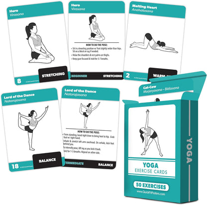 3 Pack - Exercise Cards - Yoga Poses Volume 1 & 2 + Dumbbell Exercises - Yoga Positions and Dumbbell Workout Fitness Cards - 2.5" x 3.5"