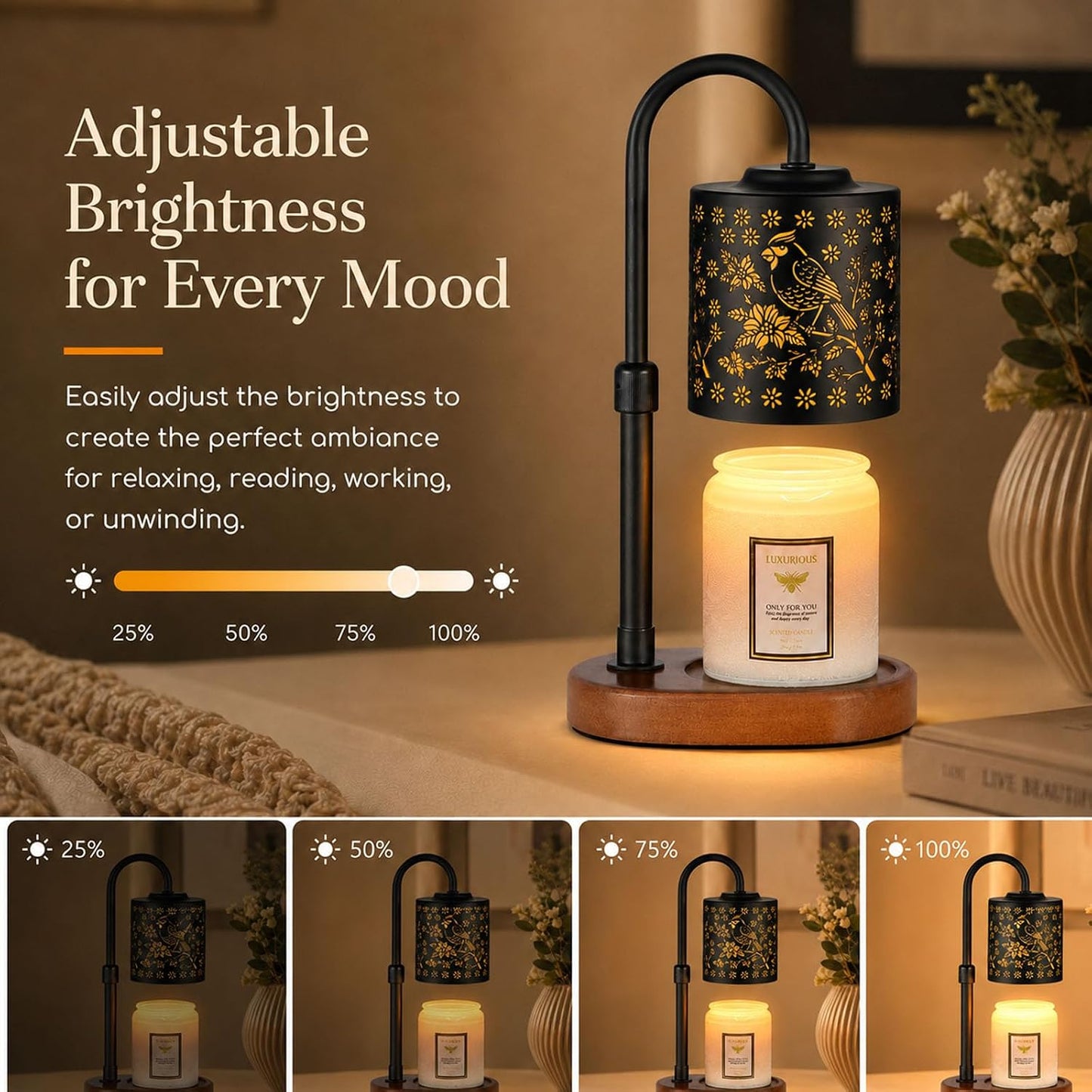 Dimmable Candle Warmer Lamp with Timer Adjustable Height for Scented Jar Candles Electric Candle Wax Melt Warmer for Home Decor Christmas Birthday Gifts for Women Mom(Hummingbird)