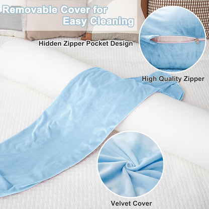 1 MIDDLE ONE Body Pillow for Adults, Bolster Pillow with Removable Velvet Cover, Long Round Cervical Roll Pillow, 35 x 7.87 Inches, Blue
