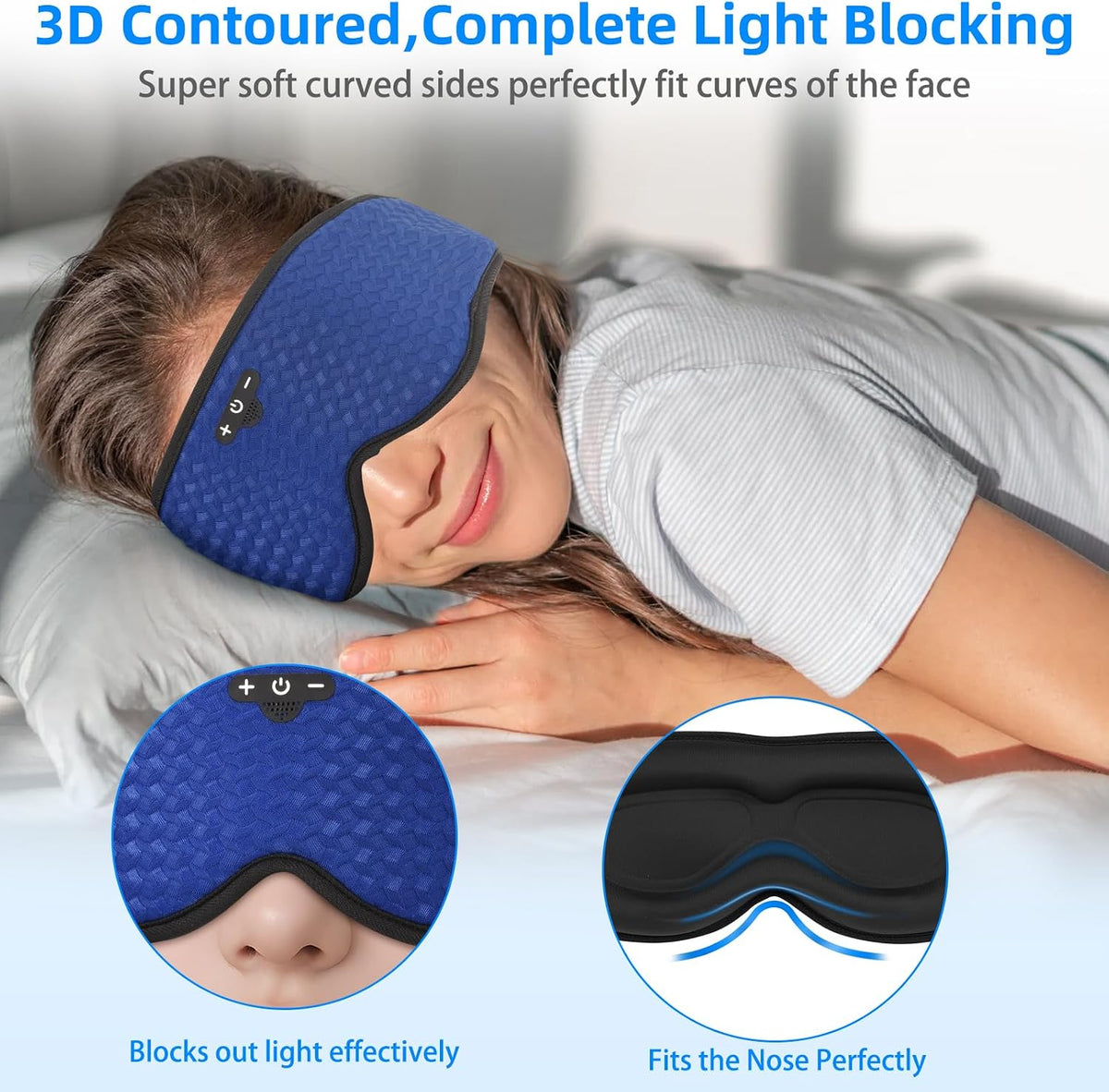 3D Sleep Mask with Bluetooth Headphones, Adjustable Bluetooth Eye Mask