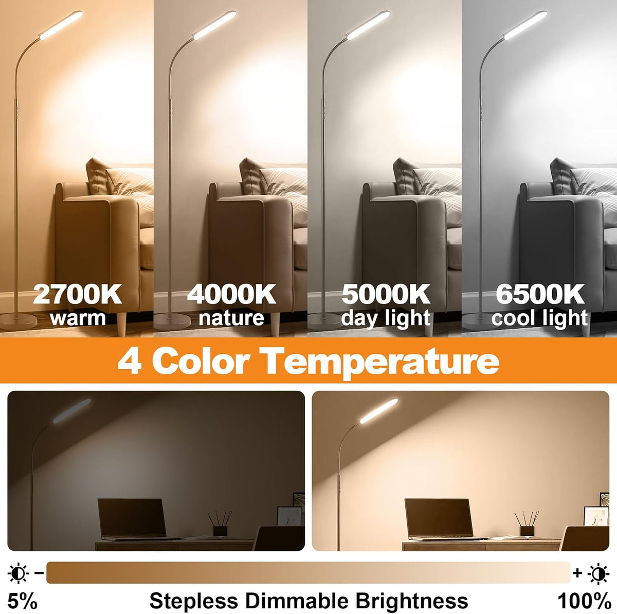 marctronic Floor Lamp, 18W 1800LM Super Bright LED Floor Lamp with Remote & Works with Smart Plug, Dimmable Timing Eye Caring Reading Lamps Floor Standing for Living Room Bedroom Office