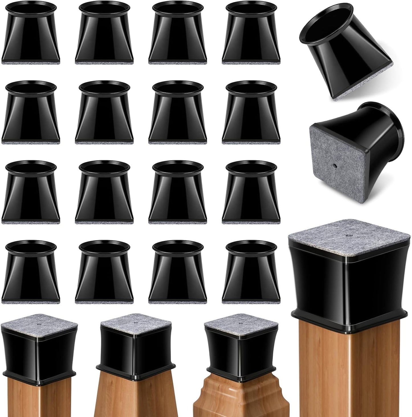 Ansible 24 Pcs Chair Leg Floor Protectors Square | Silicone Felt Furniture Leg Pads Caps Covers for Hardwood Floors (Fit:1-1/16" to 1-5/8")