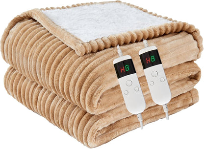 Heated Blanket Electric Throw, Soft Flannel Heating Blanket with 8 Hours Auto Off 10 Fast Heating Levels Machine Washable Sherpa Heated Blanket with Overheating Protection