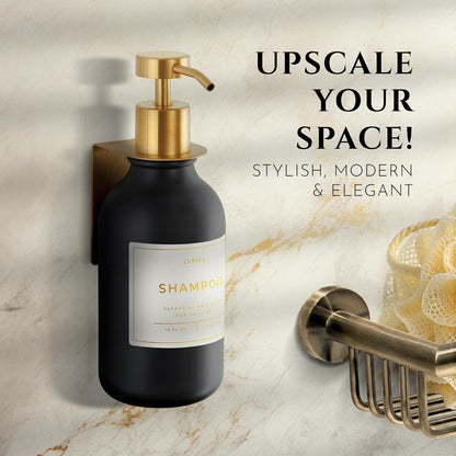 Shower Shampoo Dispenser Wall Mounted – 3 Refillable 16.9 oz Clear Bottles with Stainless Steel Pumps & No-Drill Adhesive Holders – Soap Dispenser Set for Bathroom (3 X Clear/Silver)