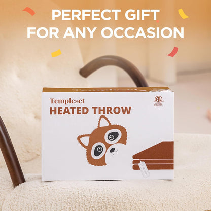 Templewet Heated Blanket Throw 50" x 60",Cute Electric Blanket,Racoon | Timer Settings,Auto Off,Soft Sherpa Heated Throw Blanket,Machine Washable,Fast Heating for Sofa Bed Office Use,Gifts for Mom