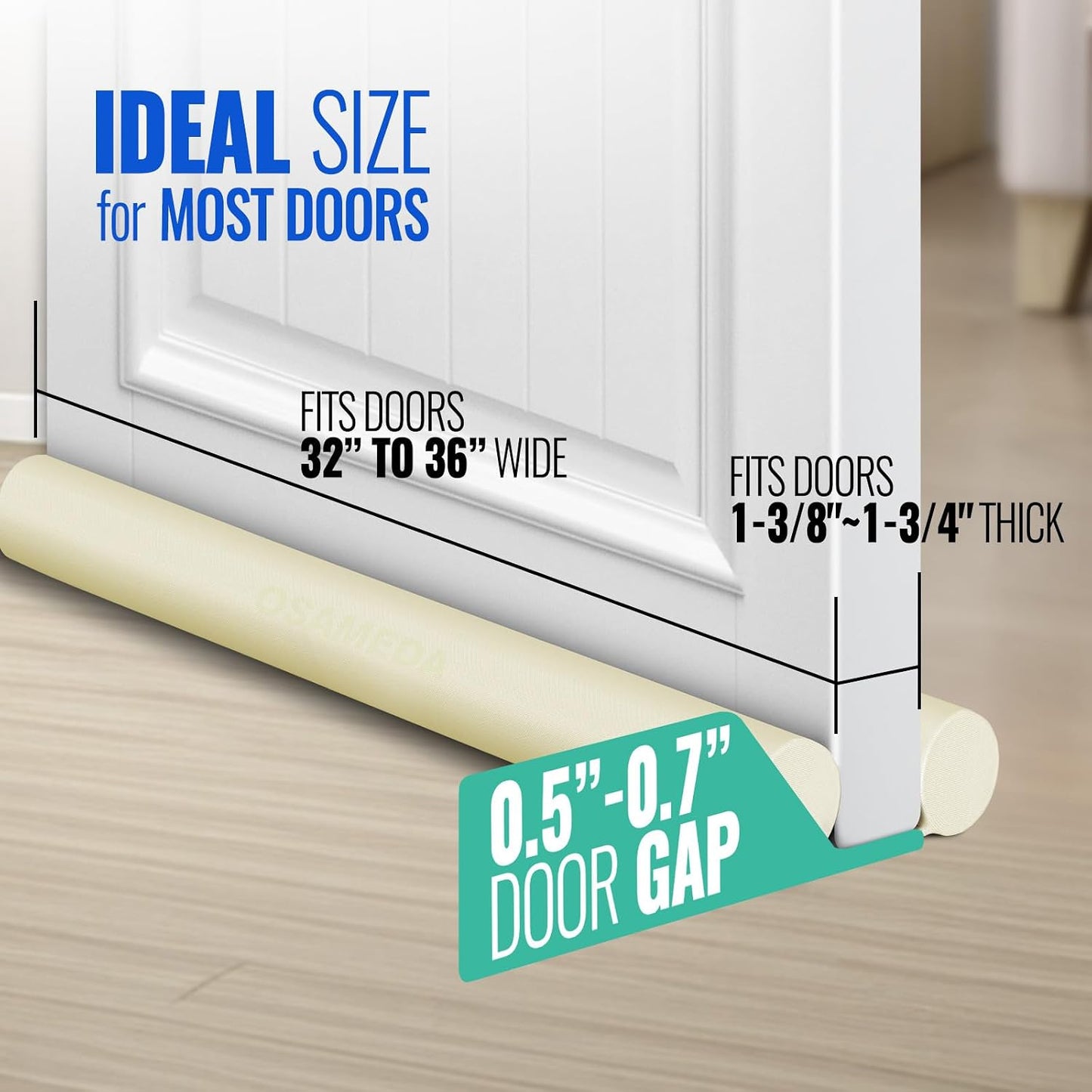 Under Door Draft Stopper - Door Sweep Gap Filler Seal 36 Inch Black | Adjustable Fit Most Doors, Machine Washable Fabric, Quick Setup, Noise Blocker, Draft Seal, Dust Insect Block, Energy Saving