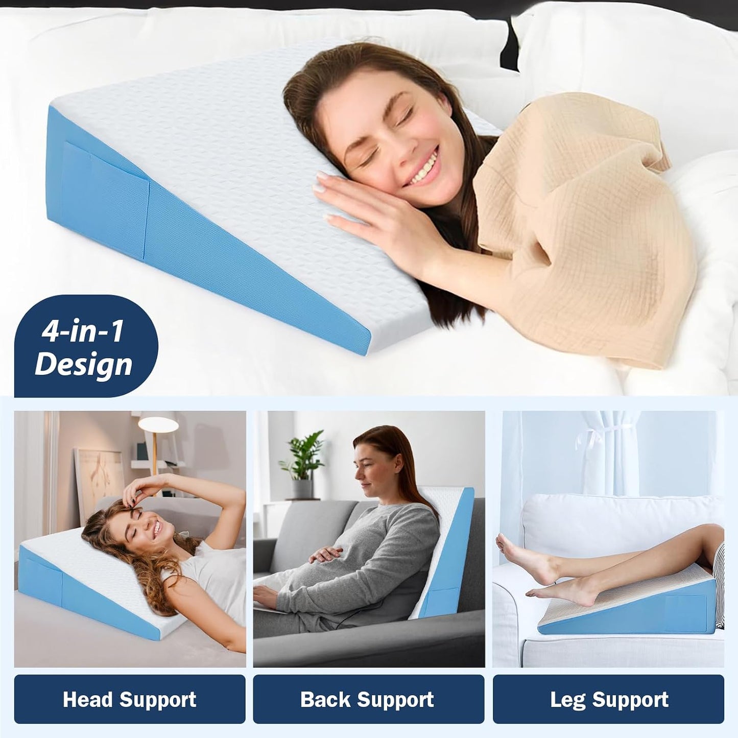 8" Leg Elevation Pillow, Memory Foam Wedge Pillow for Leg & Knee Support | Knee, Hip & Ankle Support. Elevates Legs For Comfortable Sleeping, Resting, And Recovery With A Supportive Wedge Shape.