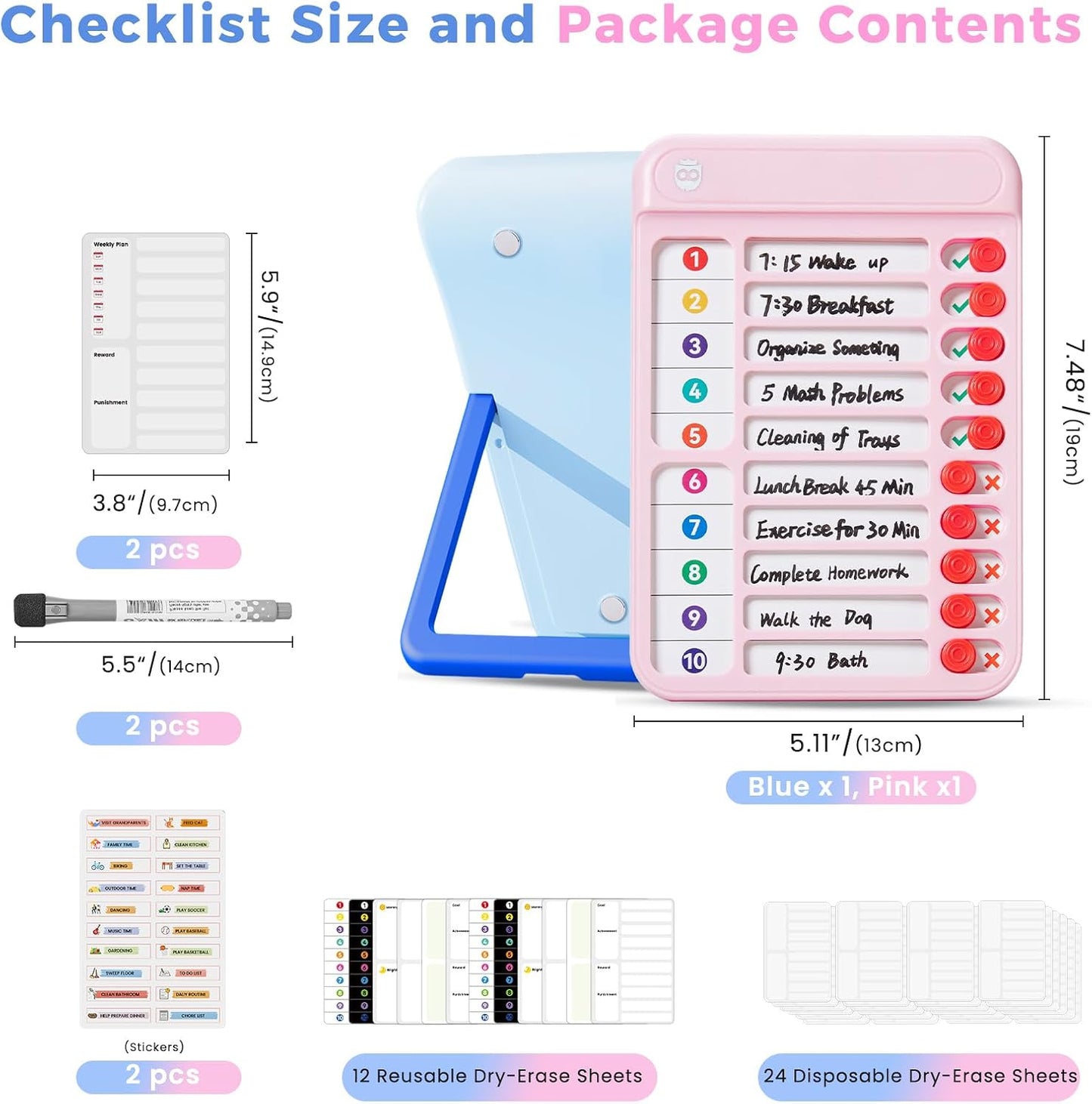 Chore Chart for Kids with Timer, 21 PCS Checklist Magnetic Schedule Board, ADHD Tools with 99-Min Countup/Down Visual Timer, Bedtime/Morning/Daily Routine Chart Dry Erase to Do List with Slider(White)