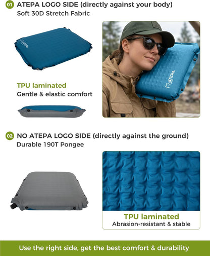 ATEPA Inflatable Seat Cushion | 2" & 2.5" foam core seat pad, Self inflating, Compact, Stadium, Airplane, Travel, Camping, Hiking, Sports events