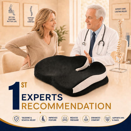 Memory Foam Ergonomic Seat Cushion for Office Chairs Pain Relief | Suitable for prolonged sitting, relieves tailbone pain, fits office chairs, wheelchairs, car seats and computer desk chairs