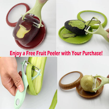Zyphora Avocado Saver, 5-Piece Fruit Saver Container Set with Peeler | 4 reusable BPA-free ABS and silicone containers, 1 stainless steel peeler, airtight, leak-proof, dishwasher and freezer safe