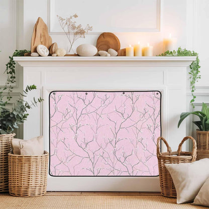 Magnetic Fireplace Cover White Vines Fireplace Screen Decorative Flowers Leaves Tree Branches Insulation Fireplace Blocker Blanket Save Energy Fireplace Draft Stopper Covers for Living Room 39x32 Inch