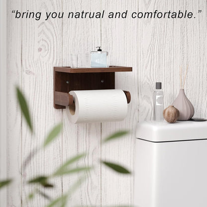 VERTORGAN 1 Pack Bamboo Toilet Paper Holder with Phone Shelf(Brown) | Bathroom Tissue Holder,Wall Mounted Rack,Space-Saving Organizer,Phone Shelf Stand,Easy Installation,Toilet Paper Rack