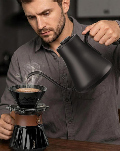 Cocinare Gooseneck Electric Kettle, ±1°F Precise Temperature Control, 1500W Fast Heating, Pour Over Coffee & Tea Kettle with Brew Timer & Keep Warm, Stainless Steel, 0.9L (Matte Black)