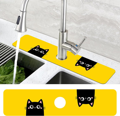 Abstract Watercolor Leaves Sink Faucet Absorbing Mat Sink Splash Guard Faucet Mat Draining Mat Fast Drying Sink Protectors for Kitchen and Bathroom 5.5"×15"