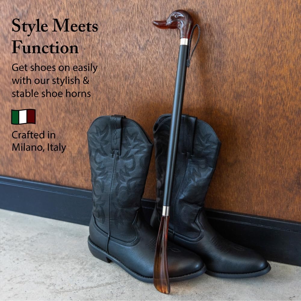 FootFitter 23” Shoe Horn, Premium Long Length Shoe Aid (Made in Italy) | Elegant Tall Build & Premium Crafted Shoehorn to Ease Heel Entry & Protect Shoe Structure, Daily Comfort & Quick On‑Off Use
