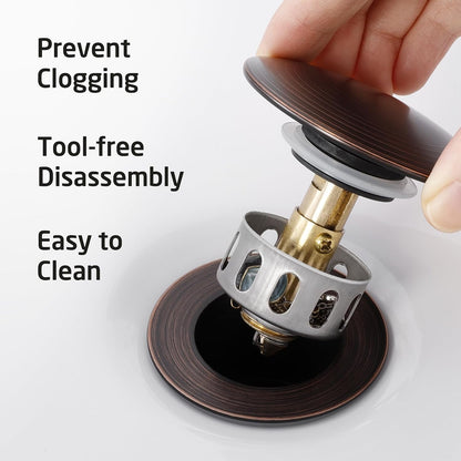 KES All Metal Bathroom Sink Drain with Strainer Basket Hair Catcher Anti Clog Pop Up Drain Stopper for Lavatory Vanity Vessel Sink with Overflow, Rustproof 18/8 Stainless Steel Matte Black S2013A-BK