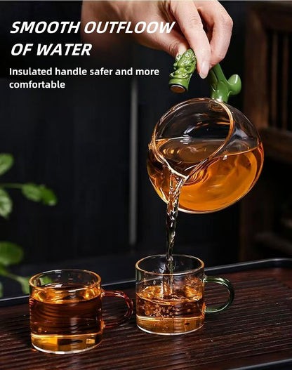 Glass Teapot with Infuser Chinese Gongfu Tea Set,6 cups,Magnetic Semi Automatic Design for Loose Leaf Tea