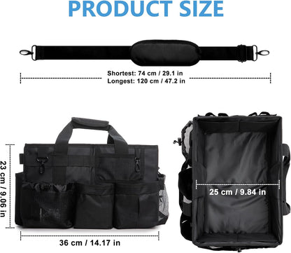 Large Wearable Cleaning Caddy Bags, Cleaning Supplies Organizer with Adjustable Shoulder Straps & Divider, 14 inch Black Tool Bag for Housekeepers & Cleaners