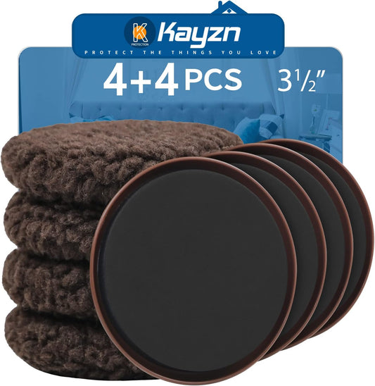 Furniture Sliders, 2-in-1 Moving Pads for All Floor Types, 8 Pack 5" | Kayzn Multi-Surface 8 Pack 5" Reusable Carpet Sliders and 8 Hardwood Socks - Protect Floor and Easier to Move Your Furniture
