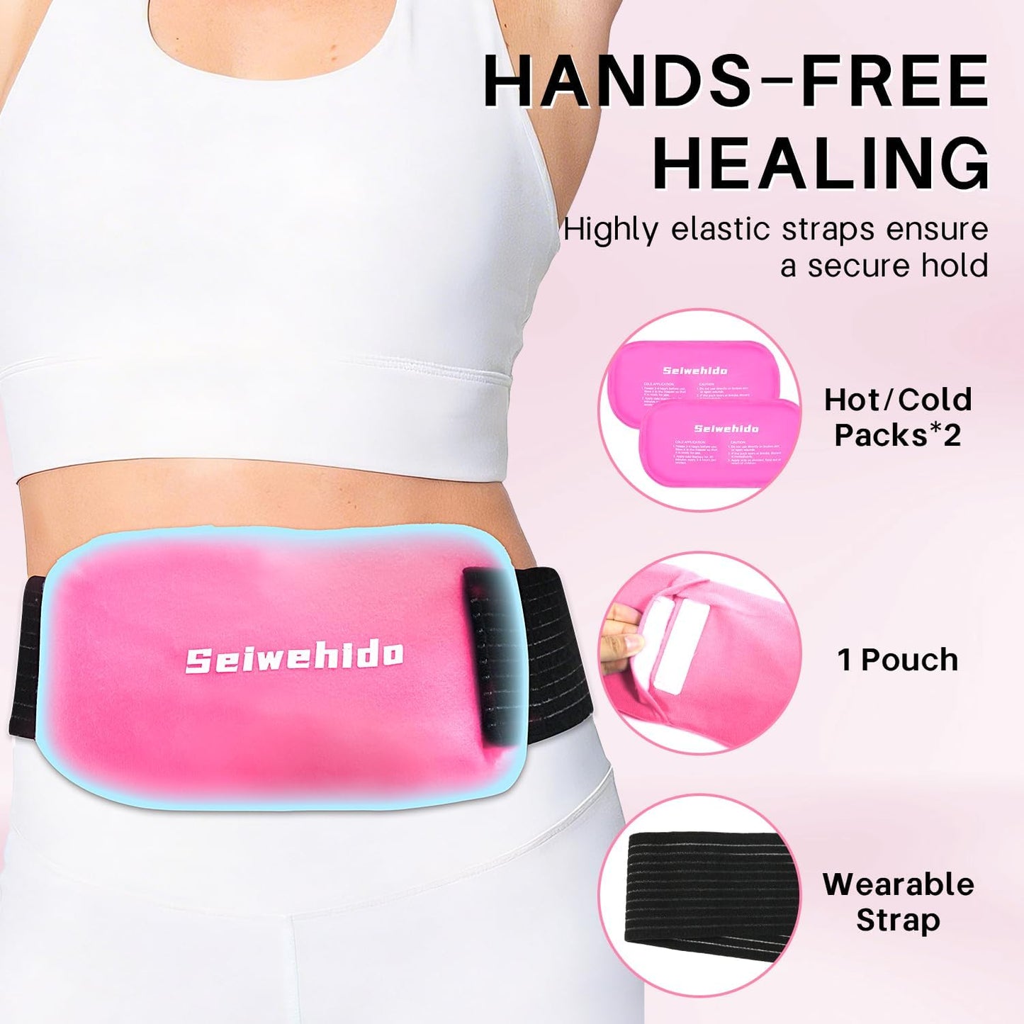Ice Packs for Injuries Reusable Gel 2 Hot Cold Compress Therapy Pack with Adjustable Strap Soft Ice Wraps for Ankle Knee Leg Neck Shoulder Wrist Feet Back Pain Relief (Purple, Medium 10 x 5.5 Inch)
