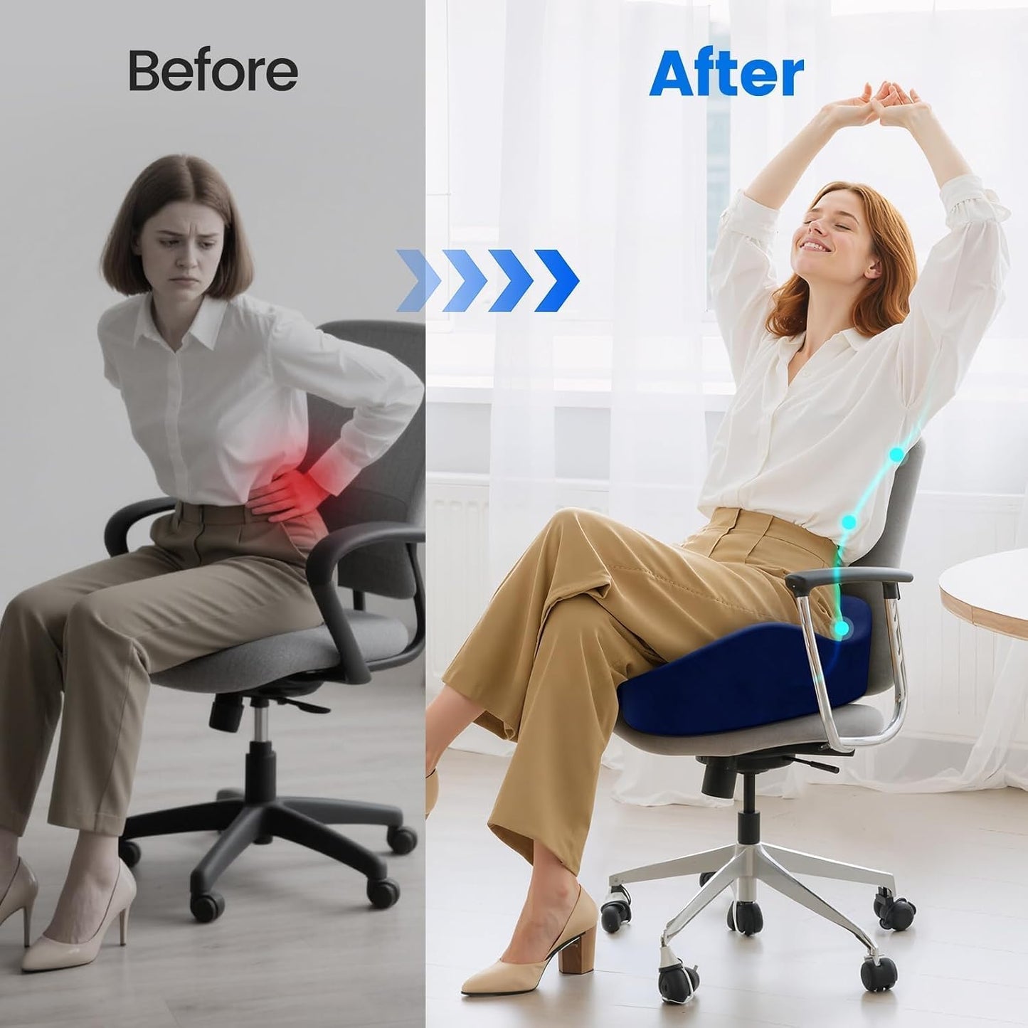 Seat Cushion, Non-Slip Memory Foam Chair Cushion for Taibone, Black/Large | Chair Pillow with Handles for Car Office Chair, Tailbone/Sciatica Easing& Post-Surgery Recovery Chair Cushion