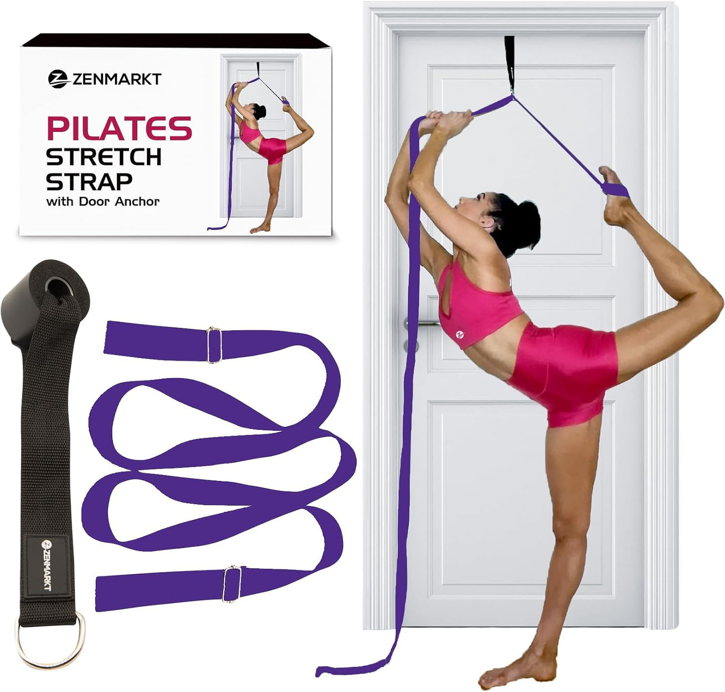 Pilates Stretching Strap with Door Anchor for Flexibility Training | Improve Leg Flexibility, Core Stability and Posture Alignment - Ideal for Pilates, Stretching, Mobility and Home Workouts
