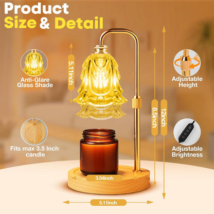 Candle Warmer Lamp with Timer and Dimmer, Electric Wax Warmers for Scented Candles with 5 Brightness Settings, Anti-Glare Lamp with Adjustable Height, Home Decor, Gift for Birthday, Valentines