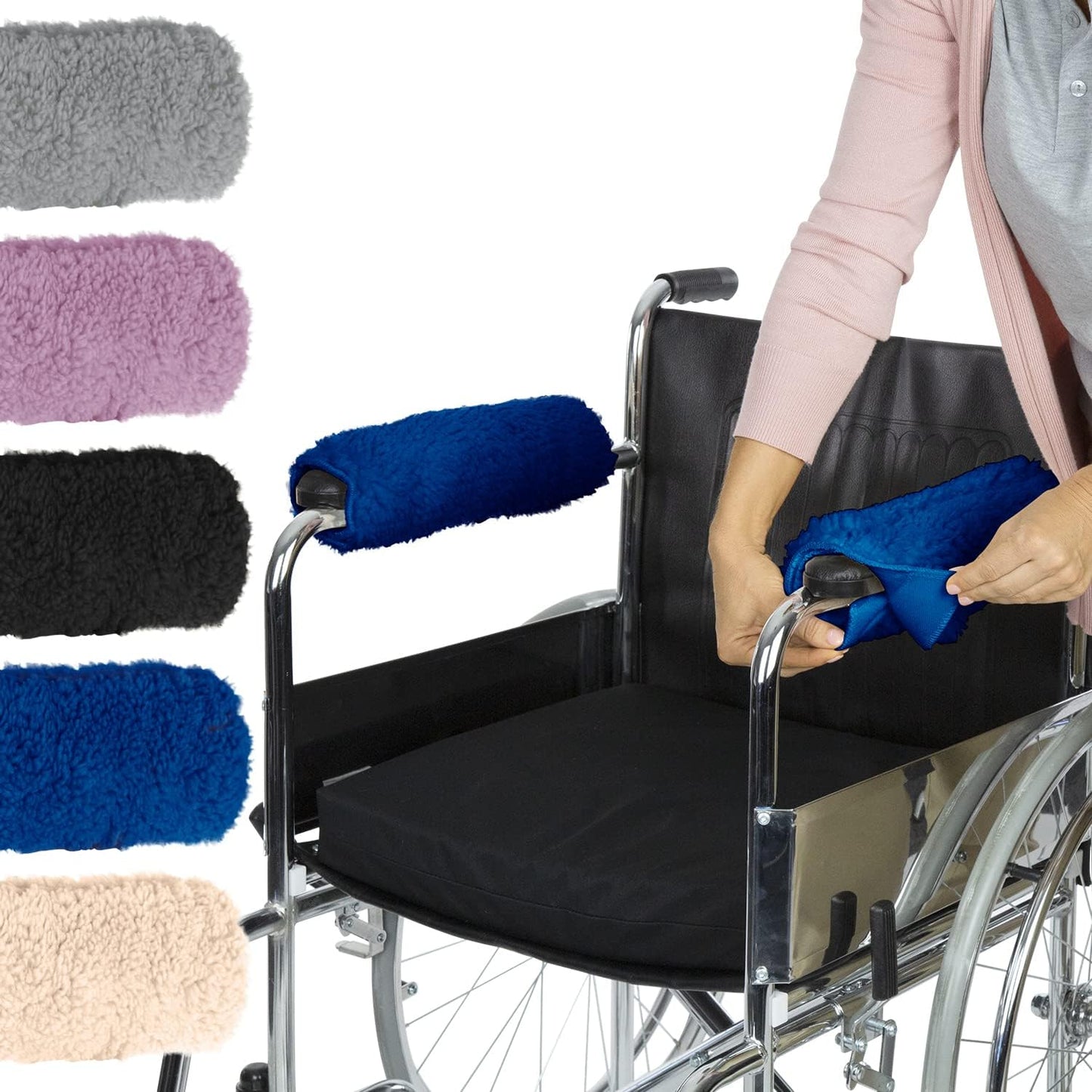 Vive Wheelchair Armrest Pads (2 PCS) - Memory Foam Sheepskin Cushion | Accessories for Transport Electric Wheel Chair Arm Rests - for Adults, Seniors, Handicapped - Soft Support for Office Chair