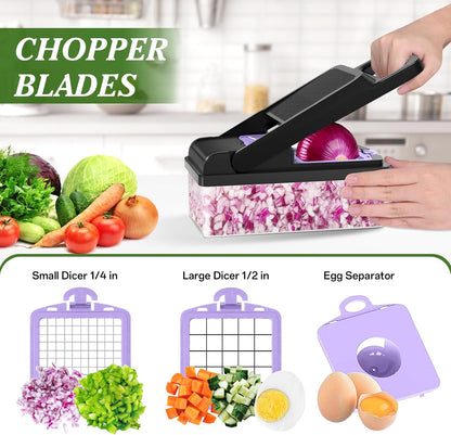 HomeHacks Vegetable Chopper Vegetable Cutter, 12 in 1 Kitchen Gadget, Dicer, Slicer, Onion Cutter, Salad, Cheese Grater & Egg Separator - Multi-Functional Veggie Chopper Lid with Handle (Green)