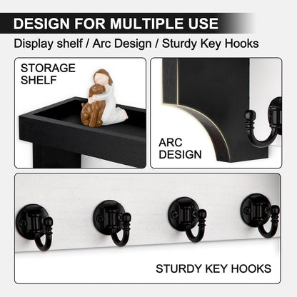 Key and Mail Holder Wall Mount, Mail Organizer with 5 Key Hooks | Key Holder with Shelf, Key Holder for Coat, Dog Leash, Home Decor Rack, Entry Way Organizer
