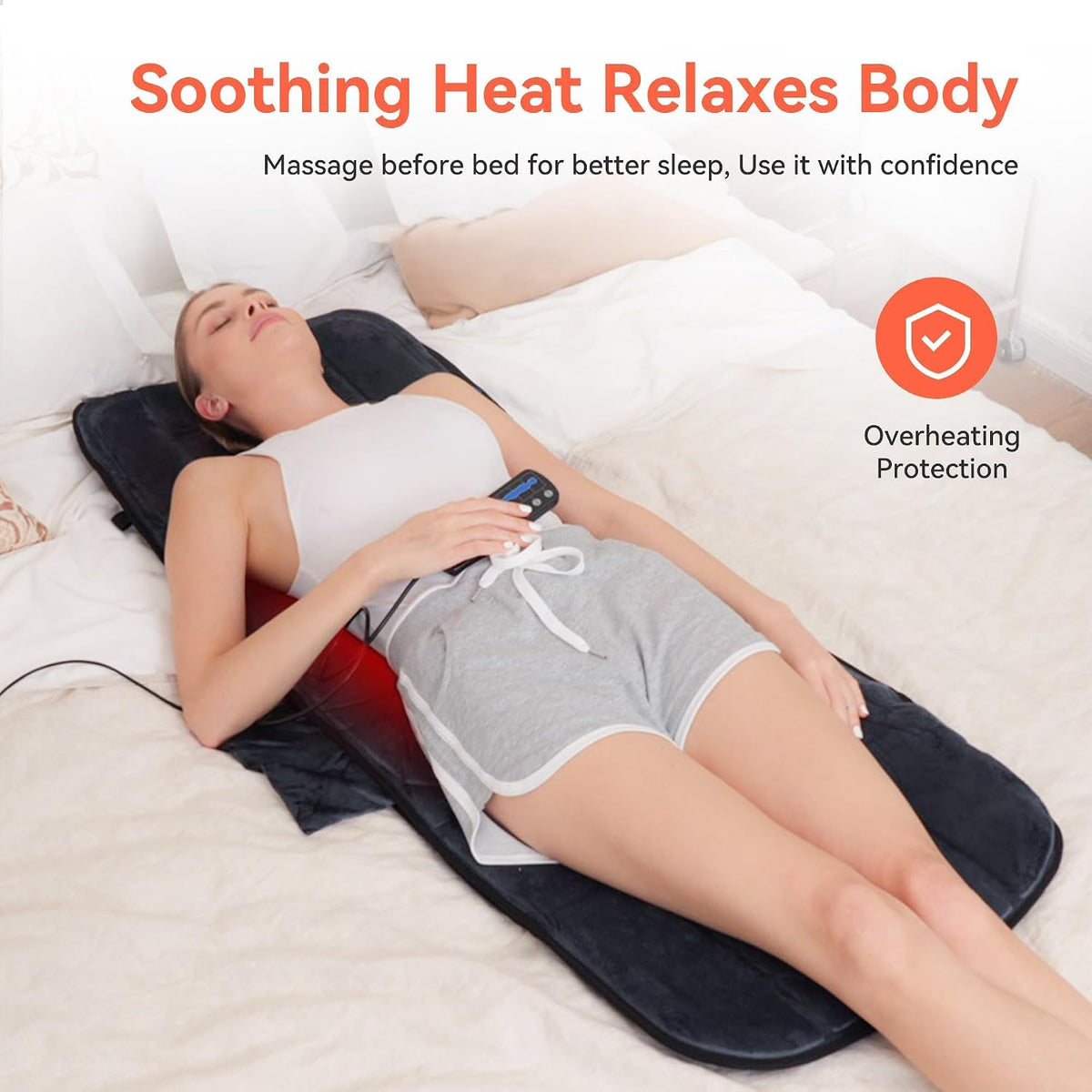 CuPiLo Heated Massage Mat for Bed, Back Massager with Heat & Vibration