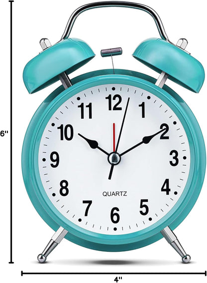Bernhard Products Analog Alarm Clock 4" Twin Bell Vintage Navy Blue Silent Non-Ticking Quartz Battery Operated Extra Loud with Backlight for Bedside Table Desk, Retro Old Fashioned for Heavy Sleepers