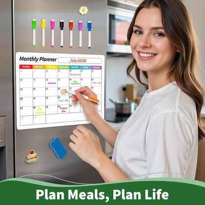FINDMAG 4 Pack Fridge Calendar, Magnetic Calendar for Dry Erase, Black | Magnetic Dry Erase Board, Monthly Calendar for Fridge with 8 Markers & Eraser