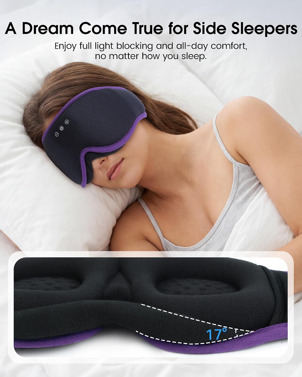MUSICOZY Sleep Mask Bluetooth Headphones Eye Masks for Sleeping Headphone | 3D Wireless EyeMasks for Side Sleepers, 14-Hour Playtime, Ultra-Soft Breathable, Ultra-Thin Stereo Speakers for Women Men