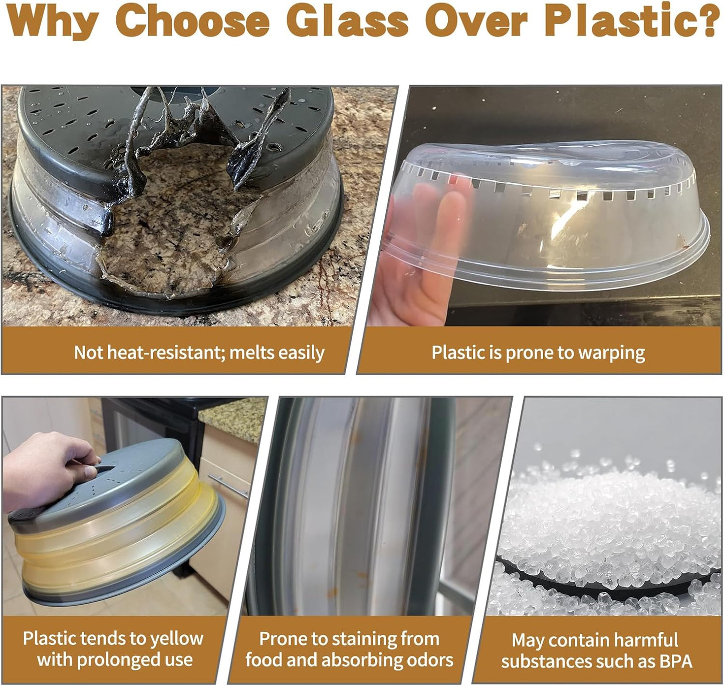 [Plastic-free] Glass Microwave Cover for Food with Ceramic Handle & Screw | BPA-Free Microwave Plate Cover with Steam Vent, Food-Grade, Dishwasher Safe, Fits Most Plates