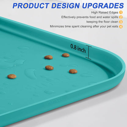 SMILOOL Waterproof Silicone Pet Food Mat with Raised Edge for Dog & Cat | 19" x 12" Non-Slip Pet Feeding Mats with Lip for Food & Water Bowl, Food Grade, Easy Cleaning, Black