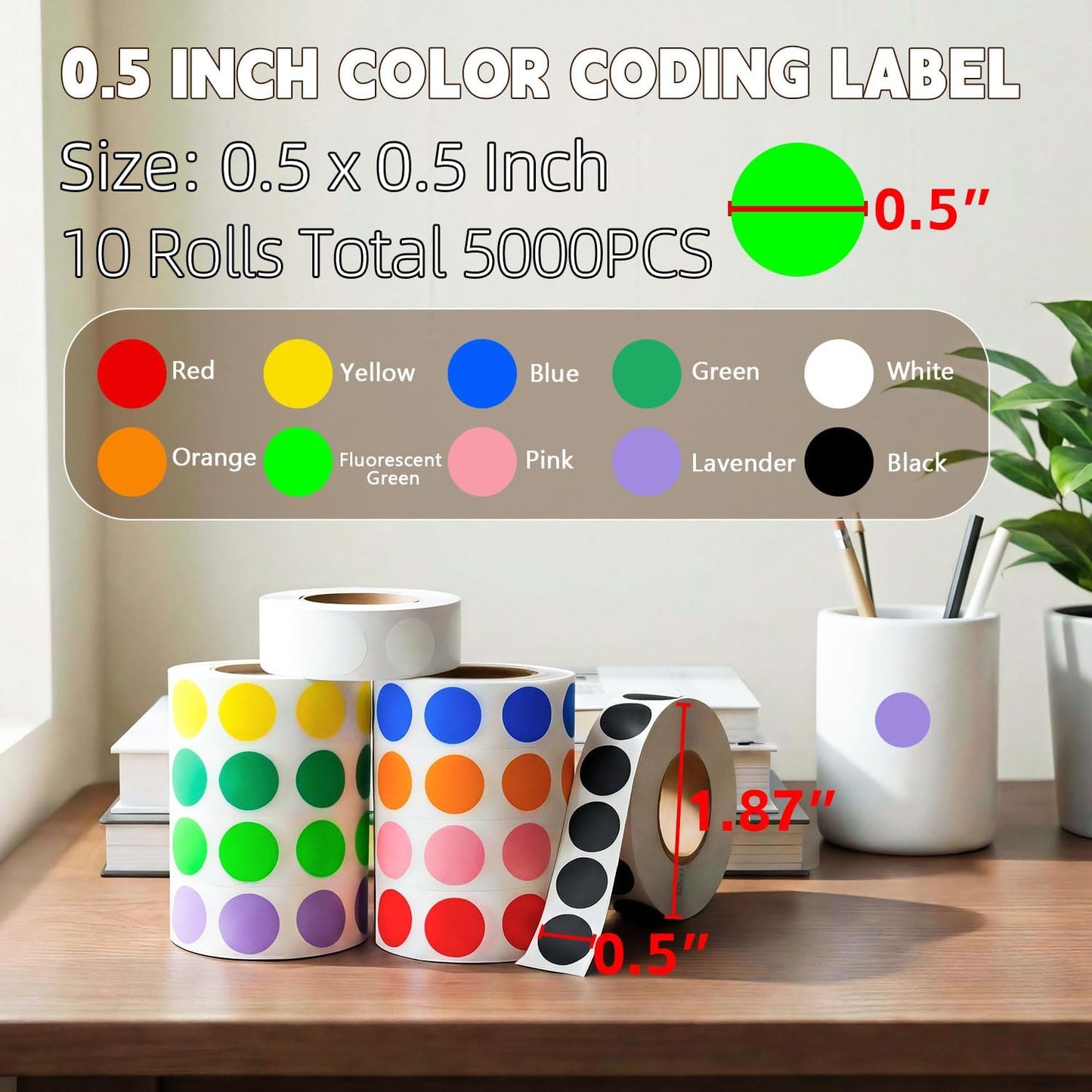 1/2 Inch Round Sticker,4 Rolls 2000Pcs Small Dot Stickers Color-Code Dots | Red+Yellow+Blue+Green 1.3cm Small Stickers Round Color Coding Circle Dots Stickers, Roll Dot Sticker Label for Office Home