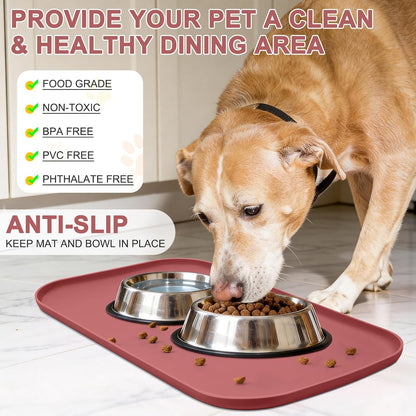 SMILOOL Waterproof Silicone Pet Food Mat with Raised Edge for Dog & Cat | 19" x 12" Non-Slip Pet Feeding Mats with Lip for Food & Water Bowl, Food Grade, Easy Cleaning, Black