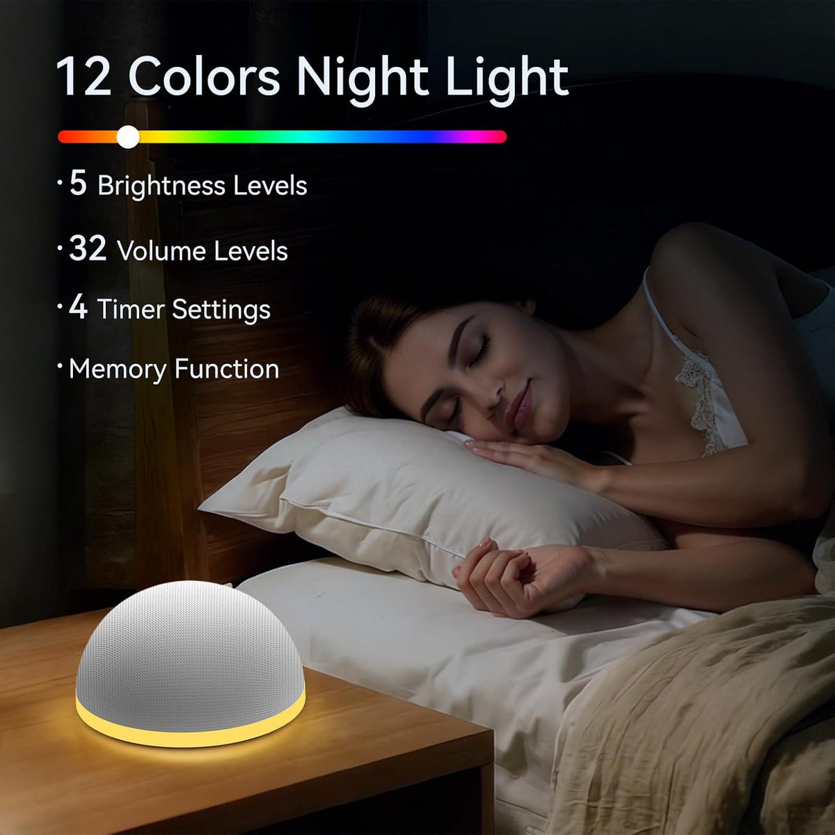 Portable Sound Machine Night Light White Noise Machine Mini Baby Shushing Sleep Machine 12 Night Lights 30 Sleeping Sounds for Baby Kids Adults Dogs 4 Timer Memory Function for Home Travel Office