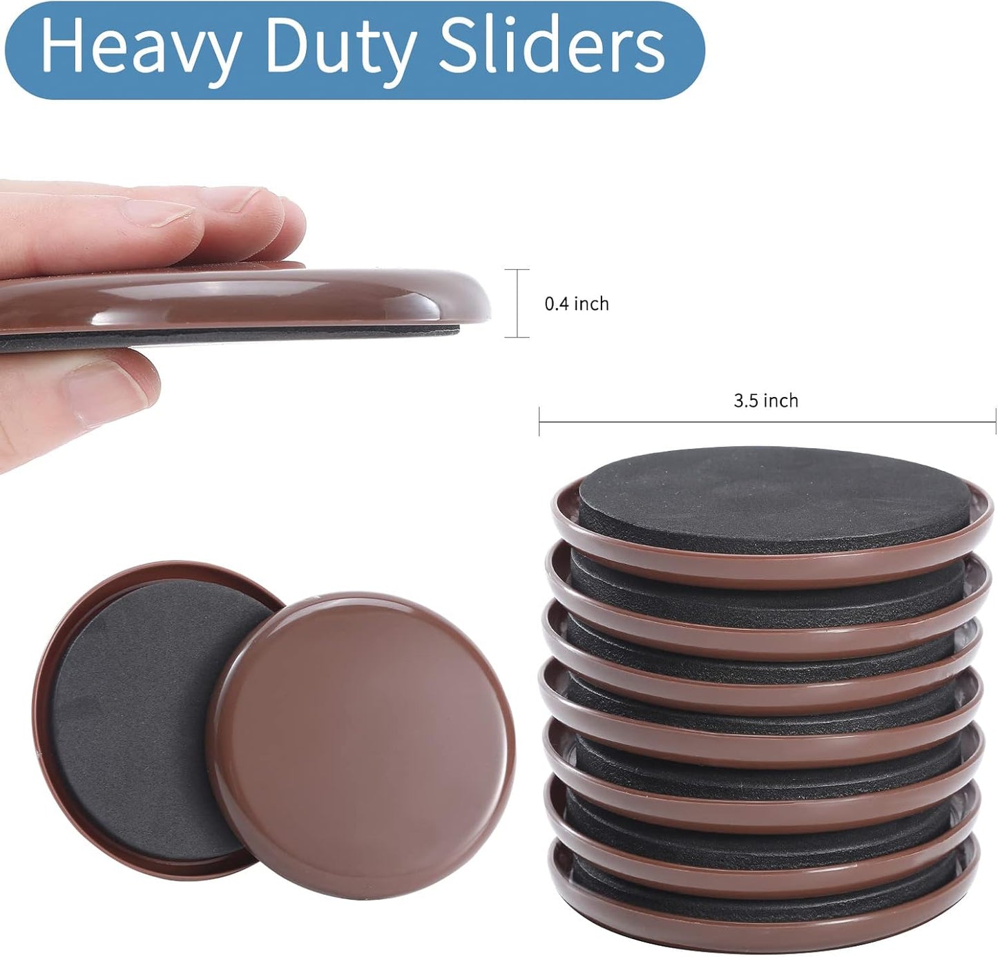 Furniture Sliders 8pcs 3 1/2 inch - Heavy Duty Reusable Round Sliders for Moving Furniture on Carpet, Easily Move Couches/Beds/Armoires/Chair/Table/Cabinet