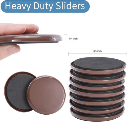 Furniture Sliders 8pcs 3 1/2 inch - Heavy Duty Reusable Round Sliders for Moving Furniture on Carpet, Easily Move Couches/Beds/Armoires/Chair/Table/Cabinet