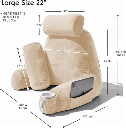 Nestl Reading Pillow with Shredded Memory Foam, Designed for Sitting Up in Bed and Couch, Back and Arms Adjustable Support for Adult & Teens Backrest Pillows for Reading, with Washable Cover Dark Grey